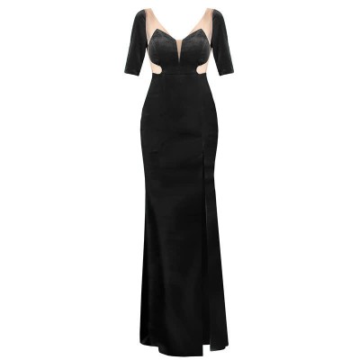 V-neck Lace Perspective High Split Long Dress