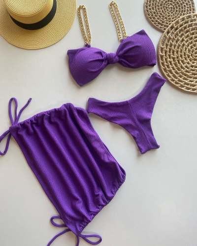 Fashion Chain Bow Sling Bikini Three-Piece Set
