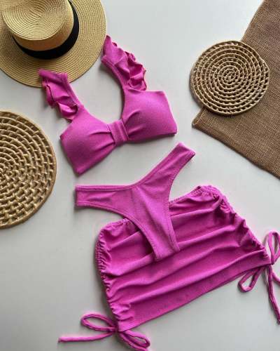 Fashion wood ear sexy split bikini three-piece set