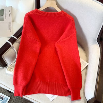 Cartoon Bunny Print Round Collar Loose Sweater