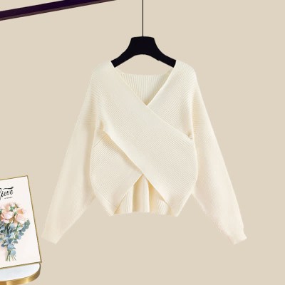 Fashion Cross Knit Sweater A-line Slip Dress