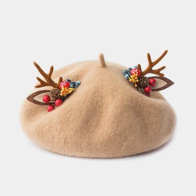 Artsy Christmas Forest Antler Beret