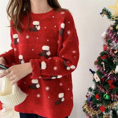 Cartoon Christmas Stocking Print Sweater
