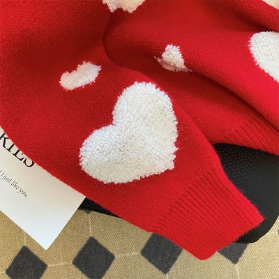Love Heart Pattern Sweater Knit Slip Dress Two Pieces Set