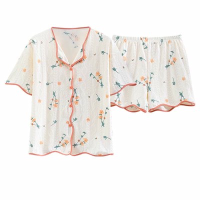 Floral Print Summer Cotton Home Pajamas Set