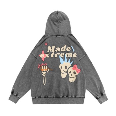 Skull Letter Embroidery Vintage Casual Hoodie