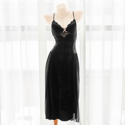 V-neck Backless Mesh Split Slip Lingerie Dress