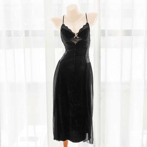 V-neck Backless Mesh Split Slip Lingerie Dress
