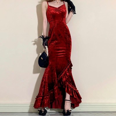 Vintage V-neck Fishtail Slip Dress