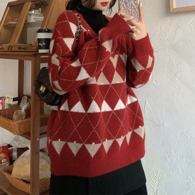 Fake Two Pieces Rhombus Plaid Sweatshirt