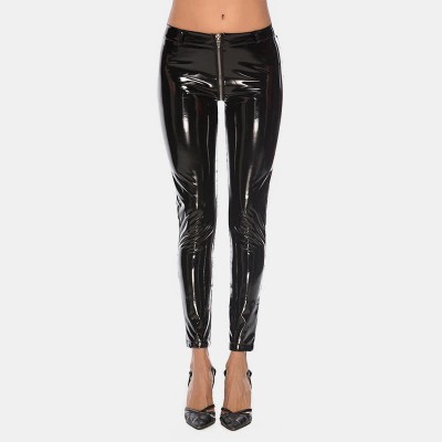 Sexy Zipper Shiny Leather Leggings