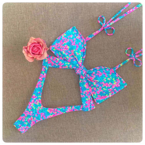 Fashion printed strappy split bikini