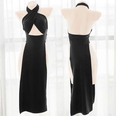 Sexy Halter Hollow Out Backless Split Lingerie Dress
