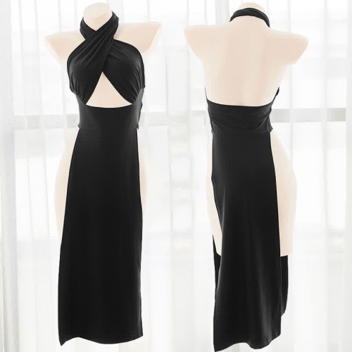Sexy Halter Hollow Out Backless Split Lingerie Dress