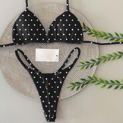 Black Polka Dot Sexy Basic Split Bikini