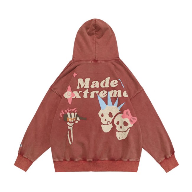 Skull Letter Embroidery Vintage Casual Hoodie