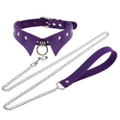 Punk Collar Design Leather Chocker With Hauling Chain