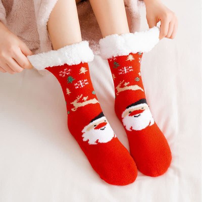 Cute Cartoon Christmas Pattern Print Plush Socks