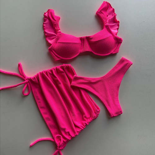 Fashion wood ear sexy split bikini three-piece set