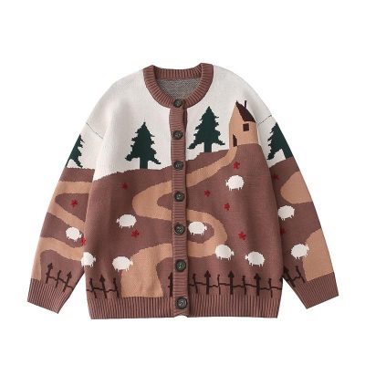 Tree Sheep Pattern Cardigan Sweater