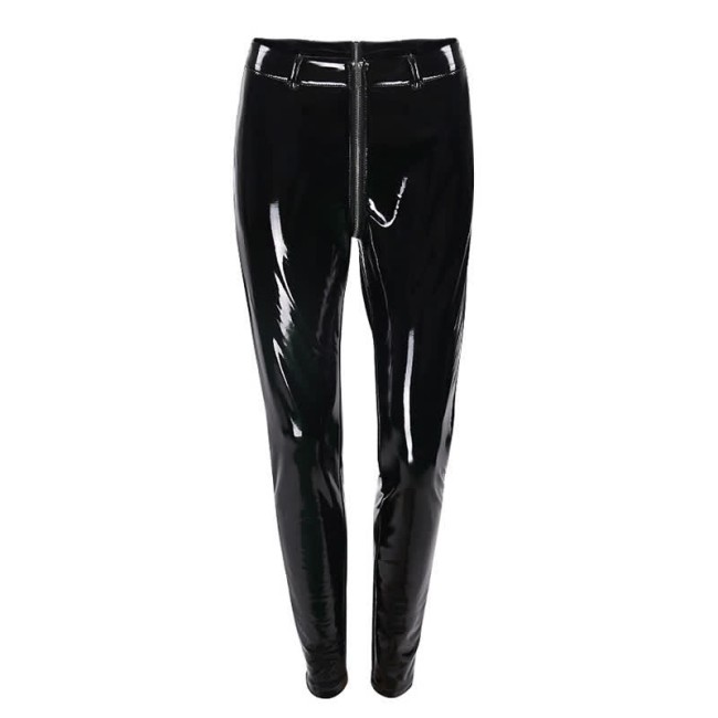 Sexy Zipper Shiny Leather Leggings