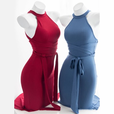 Sexy Halter Backless Lace Up Split Lingeire Dress