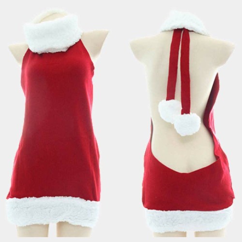 Sexy High Collar Back Hollow Out Christmas Sweater Lingerie