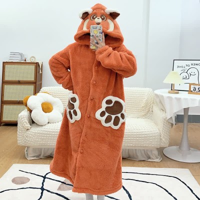 【50% OFF】Cartoon Fox Plush Hooded Pajamas Dress
