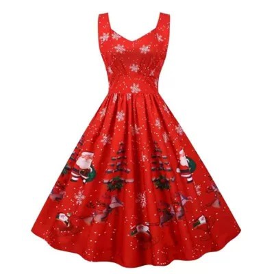 Fashion Christmas Pattern Print Slip Dress