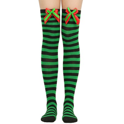 Bow Knot Fuzzy Ball Stripe Christmas Stockings Over the Knee