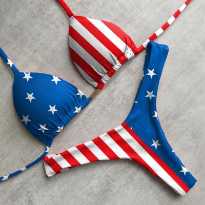 Stylish Independence Day Print Sling Bikini