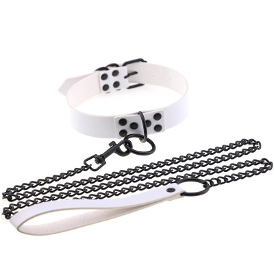 Dark Leather Collar With Chain Fashion Chocker