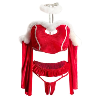 Off The Shoulder Christmas Lingerie Stockings Set
