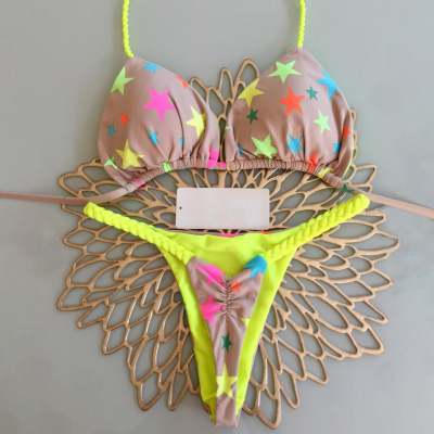 Trendy Colorblock Stars Vacation Style Bikini