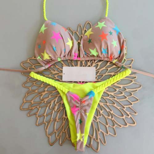 Trendy Colorblock Stars Vacation Style Bikini