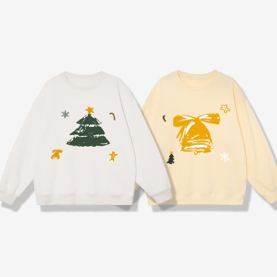 Boyfriend Girlfriend Christmas Tree Bell Print Loose Sweatshirt