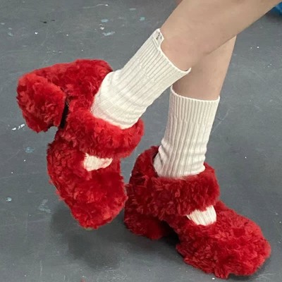 Round Toe Chunky Plush Mary Janes Shoes
