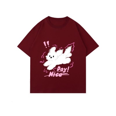 Cartoon Puppy Letter Print Round Collar Oversized T-Shirt