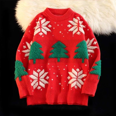 Christmas Tree Snowflake Pattern Round Collar Sweater