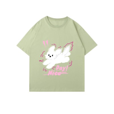 Cartoon Puppy Letter Print Round Collar Oversized T-Shirt