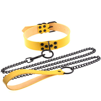 Dark Leather Collar With Chain Fashion Chocker