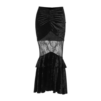 Gothic Lace Corset Top Stitching Ruffled Fishtail Skirt