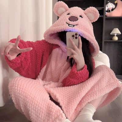 【50% OFF】Cartoon Beaver Plush Hooded Pajamas Dress