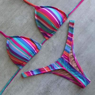 Fashion striped split bikini
