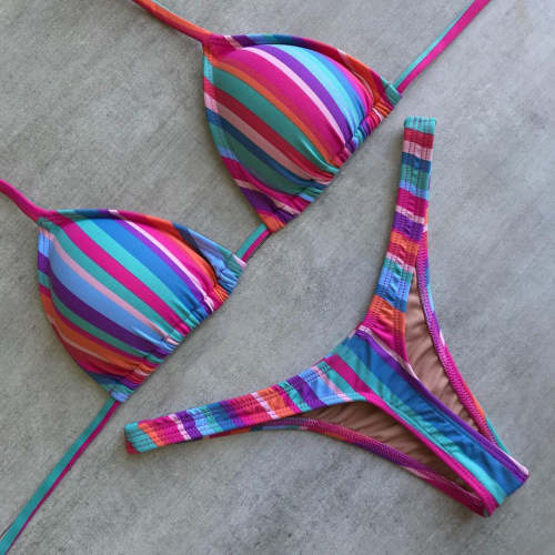 Fashion striped split bikini