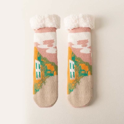 Chic Landscape Painting Print Plush Socks Warm