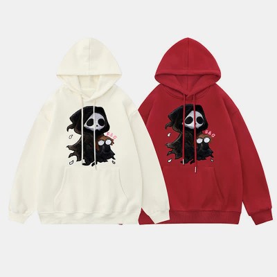 Gothic Ghost Embroidery Loose Pocketed Hoodie