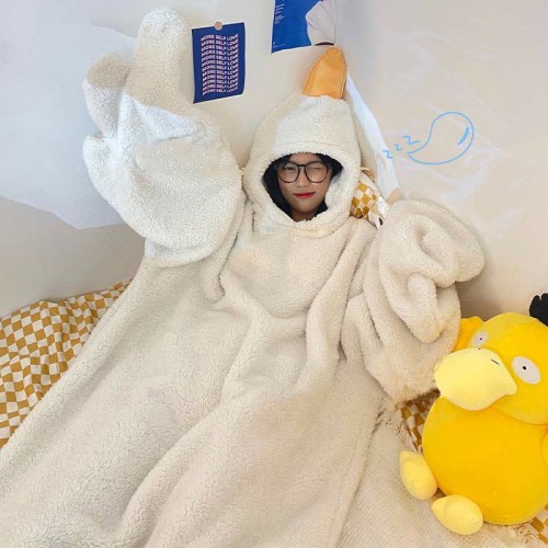 【50% OFF】Funny Cartoon Goose Plush Hooded Jumpsuit Pajamas Dress