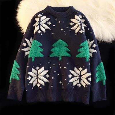 Christmas Tree Snowflake Pattern Round Collar Sweater