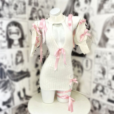 Knit Lace Up Hollow Out Halter Lingerie Dress